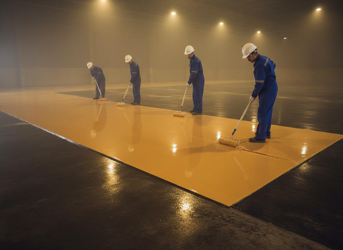 Epoxy primer and base coat application on an industrial concrete floor
